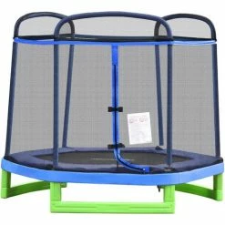 HOMCOM 7FT Kids Trampoline Mini Bouncer W/ Enclosure Ages 3-12 Year Blue