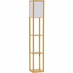 HOMCOM Floor Lamp Reading Lamp With 3-Tier Storage Shelf For Home Office Natural