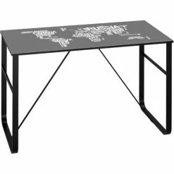 HOMCOM Glass Top Writing Desk Working Station Computer Table For Home, Black