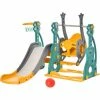 HOMCOM 3-IN-1 Kids Swing And Slide Set With Basketball Hoop Slide Swing