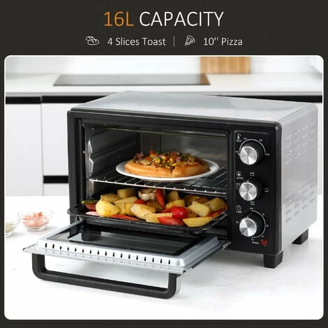 HOMCOM Mini Oven 16L Countertop Oven w/ Adjustable Temperature Timer 1400W