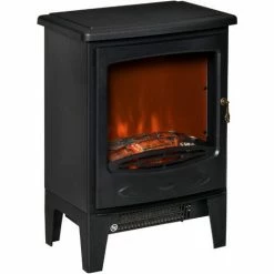 HOMCOM Freestanding Electric Fireplace Stove Heater W/ LED Flame Effect Black