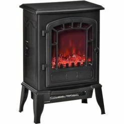 HOMCOM Freestanding Electric Fireplace Heater W/ Realistic Flame Effect Black