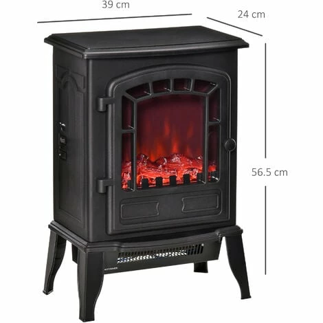 HOMCOM Freestanding Electric Fireplace Heater W/ Realistic Flame Effect Black
