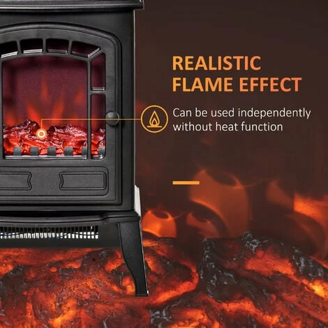 HOMCOM Freestanding Electric Fireplace Heater W/ Realistic Flame Effect Black