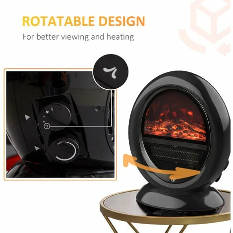 HOMCOM Table Top Electric Fireplace Heater W/ LED Flame Rotatable Head Black