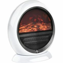 HOMCOM Table Top Electric Fireplace Heater W/ LED Flame Rotatable Head White