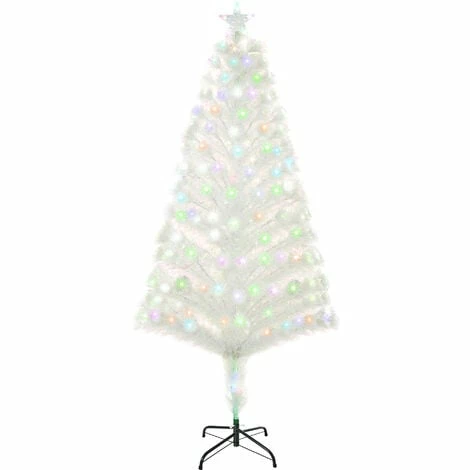 HOMCOM 5FT Prelit Artificial Christmas Tree Fiber Optic Xmas Decoration, White