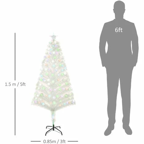 HOMCOM 5FT Prelit Artificial Christmas Tree Fiber Optic Xmas Decoration, White