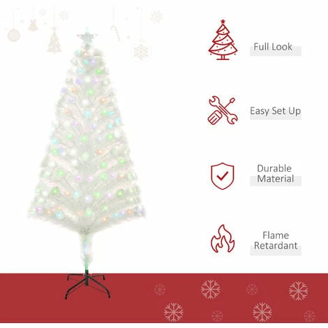 HOMCOM 5FT Prelit Artificial Christmas Tree Fiber Optic Xmas Decoration, White
