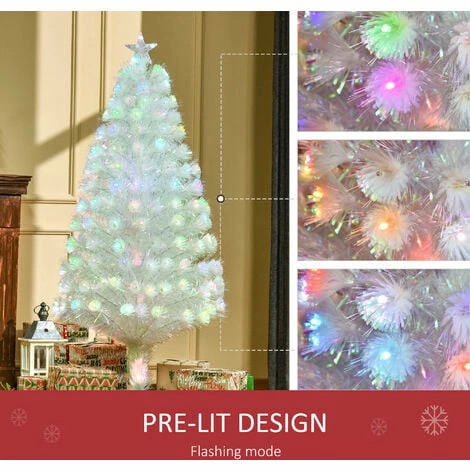 HOMCOM 5FT Prelit Artificial Christmas Tree Fiber Optic Xmas Decoration, White