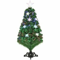 HOMCOM 3FT Prelit Artificial Christmas Tree Fiber Optic LED Light Holiday Tree