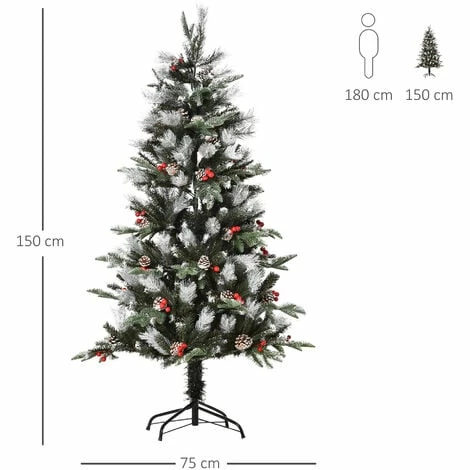 HOMCOM 5FT Artificial Snow Dipped Christmas Tree Xmas Holiday Pencil Tree Green