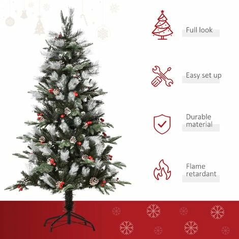 HOMCOM 5FT Artificial Snow Dipped Christmas Tree Xmas Holiday Pencil Tree Green