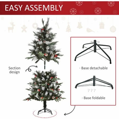 HOMCOM 5FT Artificial Snow Dipped Christmas Tree Xmas Holiday Pencil Tree Green