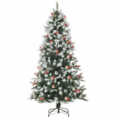 HOMCOM 6FT Artificial Snow Dipped Christmas Tree Xmas Holiday Pencil Tree Green