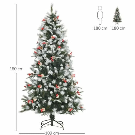 HOMCOM 6FT Artificial Snow Dipped Christmas Tree Xmas Holiday Pencil Tree Green