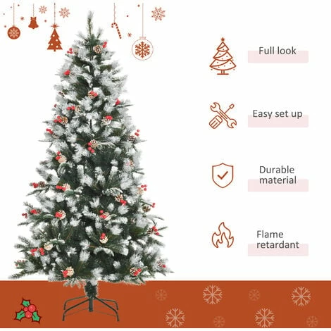 HOMCOM 6FT Artificial Snow Dipped Christmas Tree Xmas Holiday Pencil Tree Green