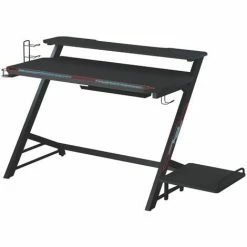 HOMCOM Gaming Table W/ LED Lights Cup Gamepad Holder Headphone Hook Cable Box