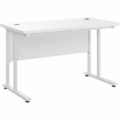 HOMCOM Computer Desk Writing Table With 2 Cable Management Holes Metal Leg White