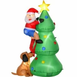 HOMCOM 1.8m Inflatable Christmas Santa Tree Indoor Outdoor Decoration W/ Lights