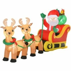 HOMCOM 1.1m Inflatable Santa Claus & Deer Sleigh Christmas Decoration W/ Lights