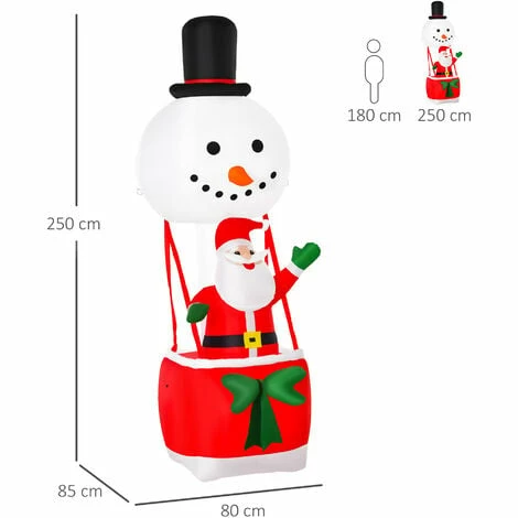 HOMCOM 8ft Christmas Inflatable Santa Claus on Snowman Hot Air Balloon w/ Light