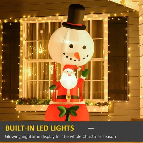 HOMCOM 8ft Christmas Inflatable Santa Claus on Snowman Hot Air Balloon w/ Light