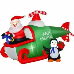 HOMCOM 1.2m Inflatable Santa Penguin Plane Xmas Decoration Indoor Outdoor W/ Lights