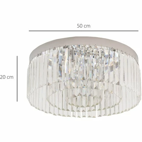 HOMCOM Crystal Ceiling Light Modern Chandeliers w/ 10 Lights & Steel Flush Mount