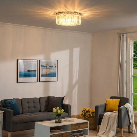 HOMCOM Crystal Ceiling Light Modern Chandeliers w/ 10 Lights & Steel Flush Mount