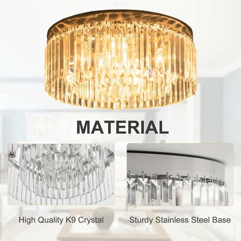 HOMCOM Crystal Ceiling Light Modern Chandeliers w/ 10 Lights & Steel Flush Mount