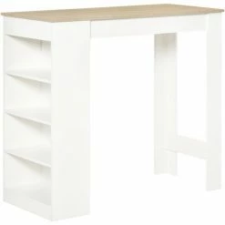 HOMCOM Bar Table Coffee Table Kitchen Dining Table With 4-Tier Shelf Natural