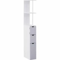 HOMCOM Bathroom Storage Cupboard Thin Cabinet Unit Shelf White W/ Drawers