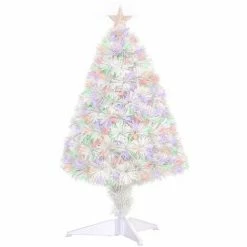 HOMCOM 2.5FT Prelit Artificial Tabletop Christmas Tree W/ Fibre Optics For Desk