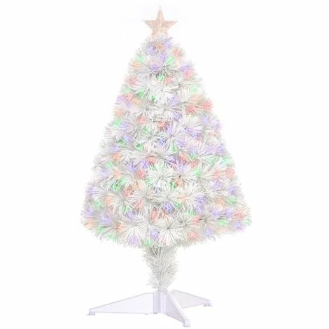 HOMCOM 2.5FT Prelit Artificial Tabletop Christmas Tree w/ Fibre Optics for Desk