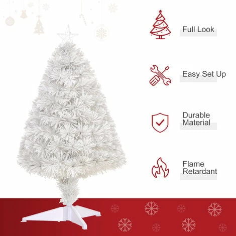 HOMCOM 2.5FT Prelit Artificial Tabletop Christmas Tree w/ Fibre Optics for Desk