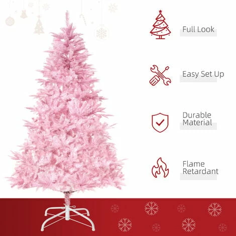 HOMCOM 6FT Artificial Christmas Tree w/ Automatic Open for Home Party Pink