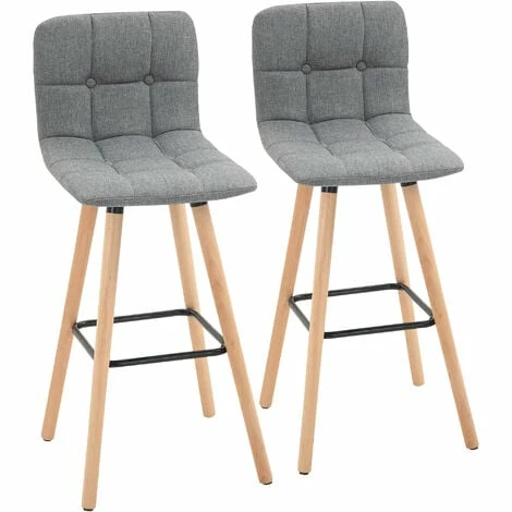 HOMCOM Bar stool Set of 2 Armless Button-Tufted Counter Height Bar Chairs Grey