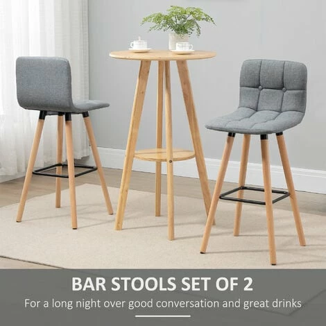 HOMCOM Bar stool Set of 2 Armless Button-Tufted Counter Height Bar Chairs Grey