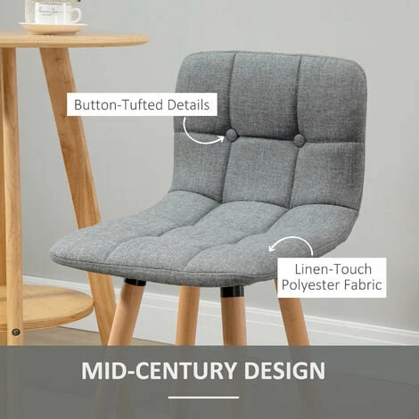 HOMCOM Bar stool Set of 2 Armless Button-Tufted Counter Height Bar Chairs Grey