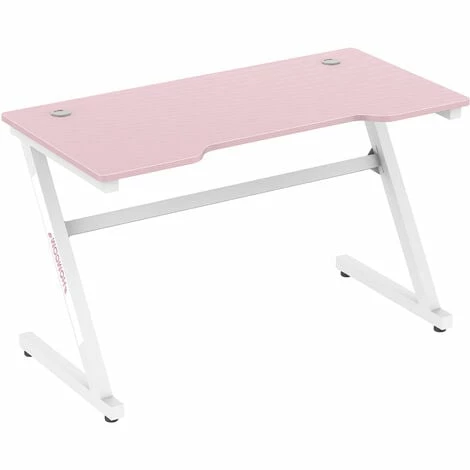 HOMCOM 'Z' Frame LED Light Gaming Table Racing Desk w/ Foot Pads Furniture Pink