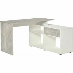 HOMCOM L-Shaped Computer Desk Home Office Table Corner Desk With Shelves Drawer
