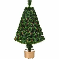HOMCOM 3FT Prelit Artificial Christmas Tree Fiber Optic LED Light Decoration
