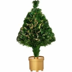 HOMCOM 2FT Prelit Artificial Christmas Tree Fiber Optic LED Light Decoration