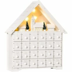 HOMCOM 24-Drawer Wooden Christmas Advent Calendar, Wooden Light-Up Decoration