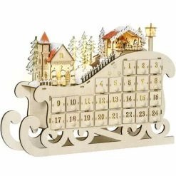 HOMCOM Christmas Advent Calendar Light Up Sleigh W/ Countdown Drawer, Village