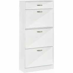 HOMCOM High Gloss Shoe Cabinet W/ 4 Drawers Shoe Storage Organizer For 18 Pairs
