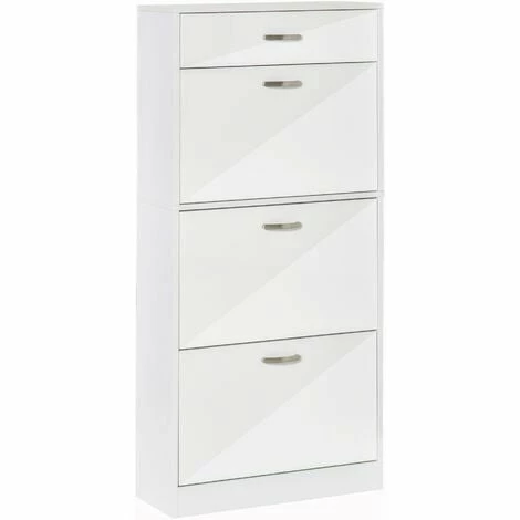 HOMCOM High Gloss Shoe Cabinet w/ 4 Drawers Shoe Storage Organizer for 18 Pairs