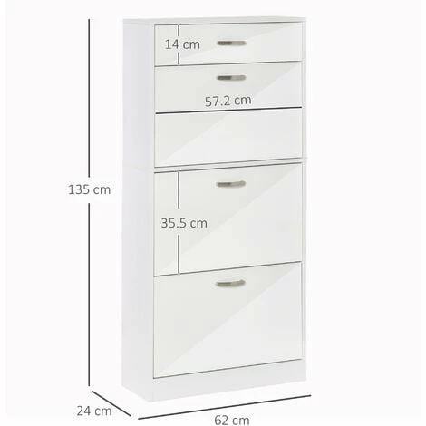 HOMCOM High Gloss Shoe Cabinet w/ 4 Drawers Shoe Storage Organizer for 18 Pairs